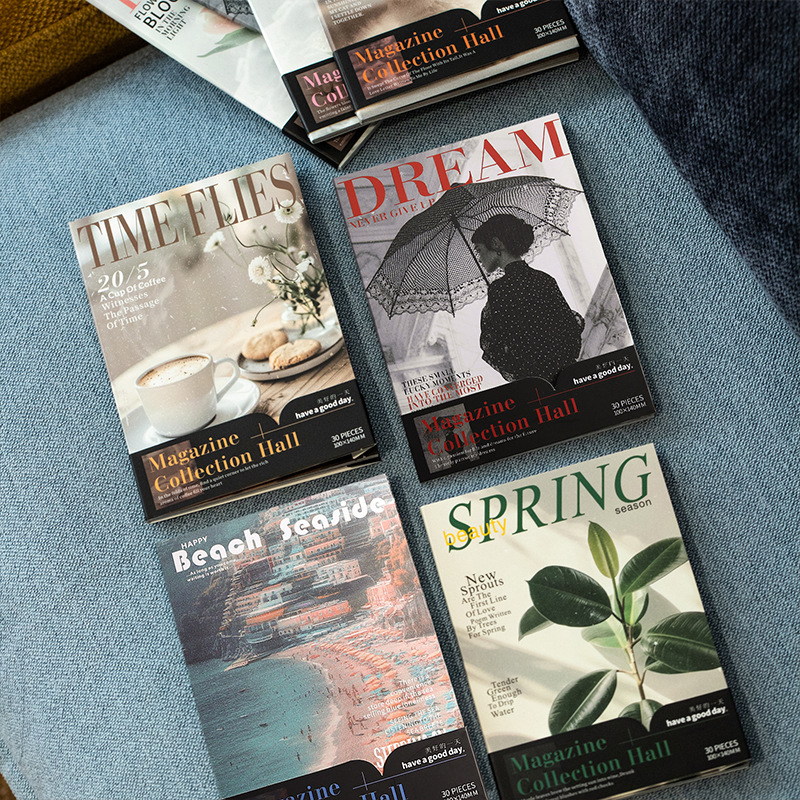 Vintage Collectible Magazines - ชุดหนังสือวัสดุวินเทจสำหรับทำสมุดภาพตกแต่งธีม 6 แบบ 1 แพ็ค/3 แพ็ค