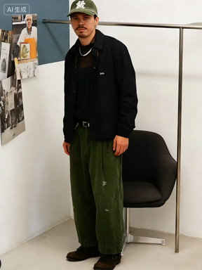 Vintage Collectible Shop - คอลเลคชั่น 24AW Abe Run มีให้เลือกสองสี กางเกงลำลองสไตล์วินเทจสำหรับผู้ชายและผู้หญิง
