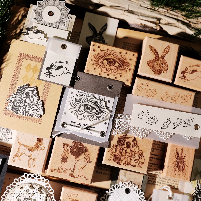 Vintage Collectible Stamps - แสตมป์ยางลายไม้รูปสัตว์ ดอกไม้ นางฟ้าในป่า สไตล์วินเทจ สำหรับงาน DIY