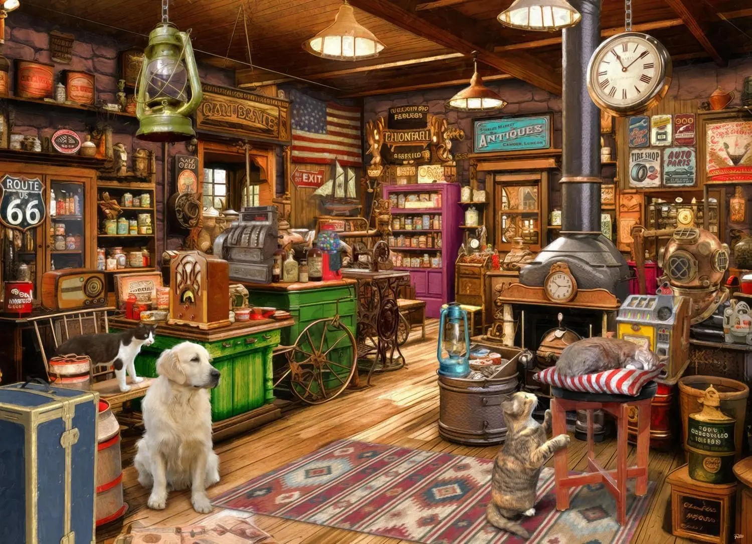 Vintage Collectible Shop - ร้านขายของเก่าโบราณ จิ๊กซอว์ไม้ 520 ชิ้น ของตกแต่งผนังห้องอ่านหนังสือ งานอดิเรกสำหรับเด็ก