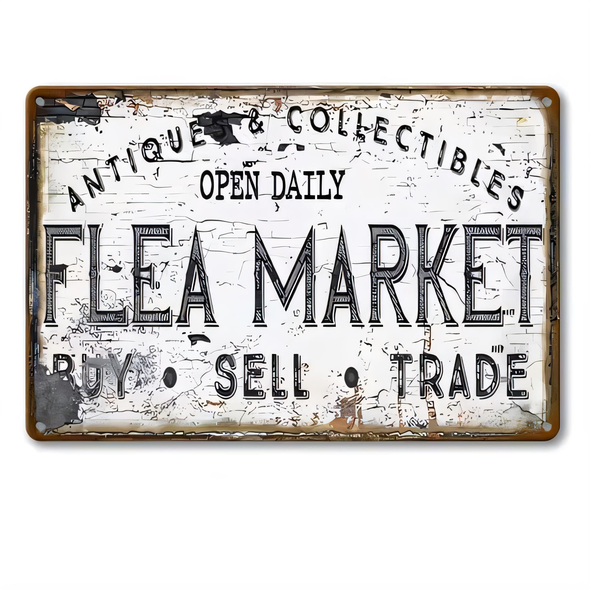 Vintage Collectible Shop - ป้ายโลหะโบราณ ของสะสม ตลาดนัดเปิดทุกวัน ศิลปะตกแต่งผนังโลหะ วินเทจ ของตกแต่งสไตล์ชนบท
