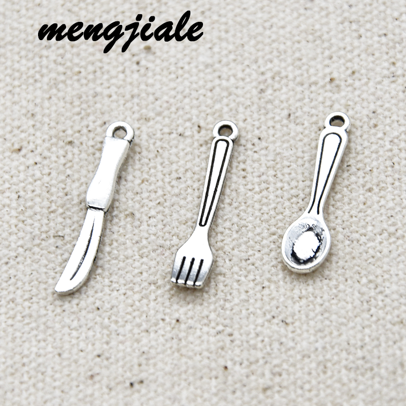 Vintage Collectible Knives - 30Pcsโบราณเงินช้อนส้อมคอลเลกชันจี้ช้อนส้อมมีดCharmsสำหรับเครื่องประดับทำอุปกรณ์