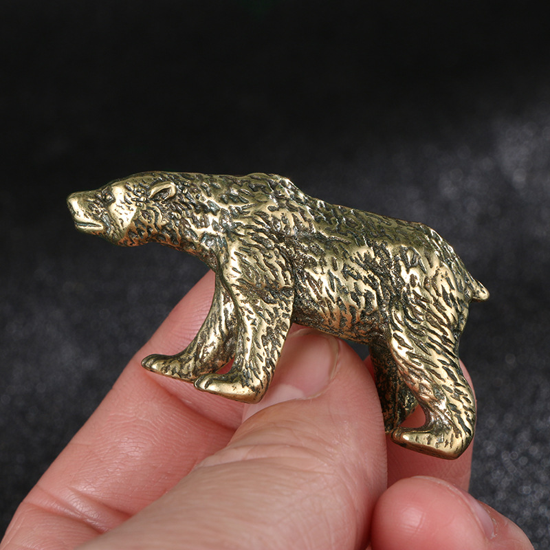Vintage Collectible Bears - รูปปั้นหมีทองเหลืองโบราณสไตล์จีน, ของตกแต่งโต๊ะทำงานแบบตะวันออก, งานฝีมือสะสมขนาดเล็ก