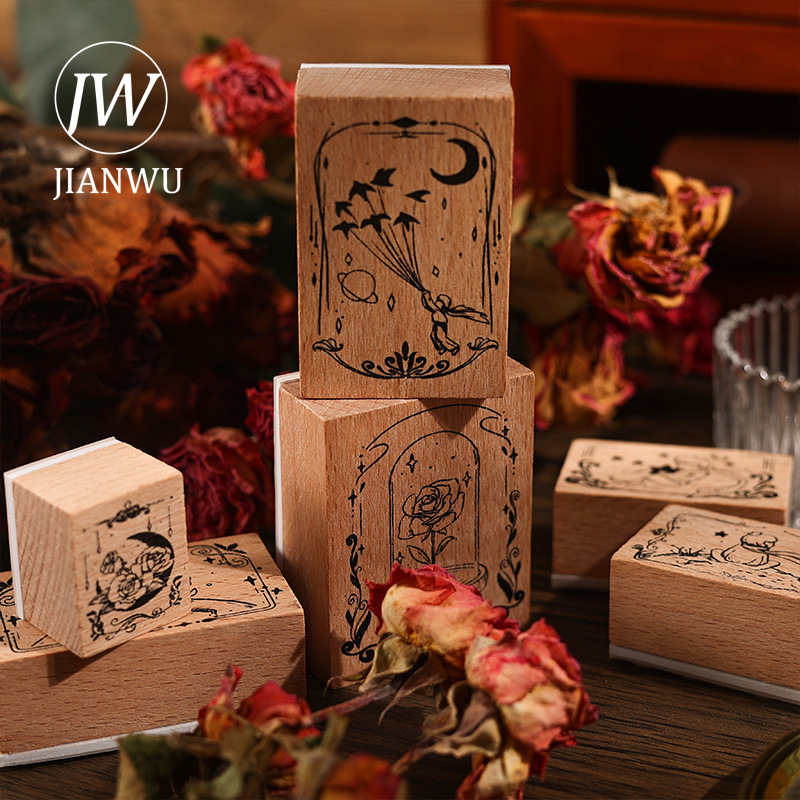 Vintage Collectible Magazines - Jianwu ชุดแสตมป์ไม้แนววินเทจ6ชิ้น/เซ็ตชุดลายกุหลาบเจ้าชายสร้างสรรค์งานประดิษฐ์ทำสมุดบันทึกการพิมพ์เครื่องเขียนวัสดุสำหรับตกแต่ง