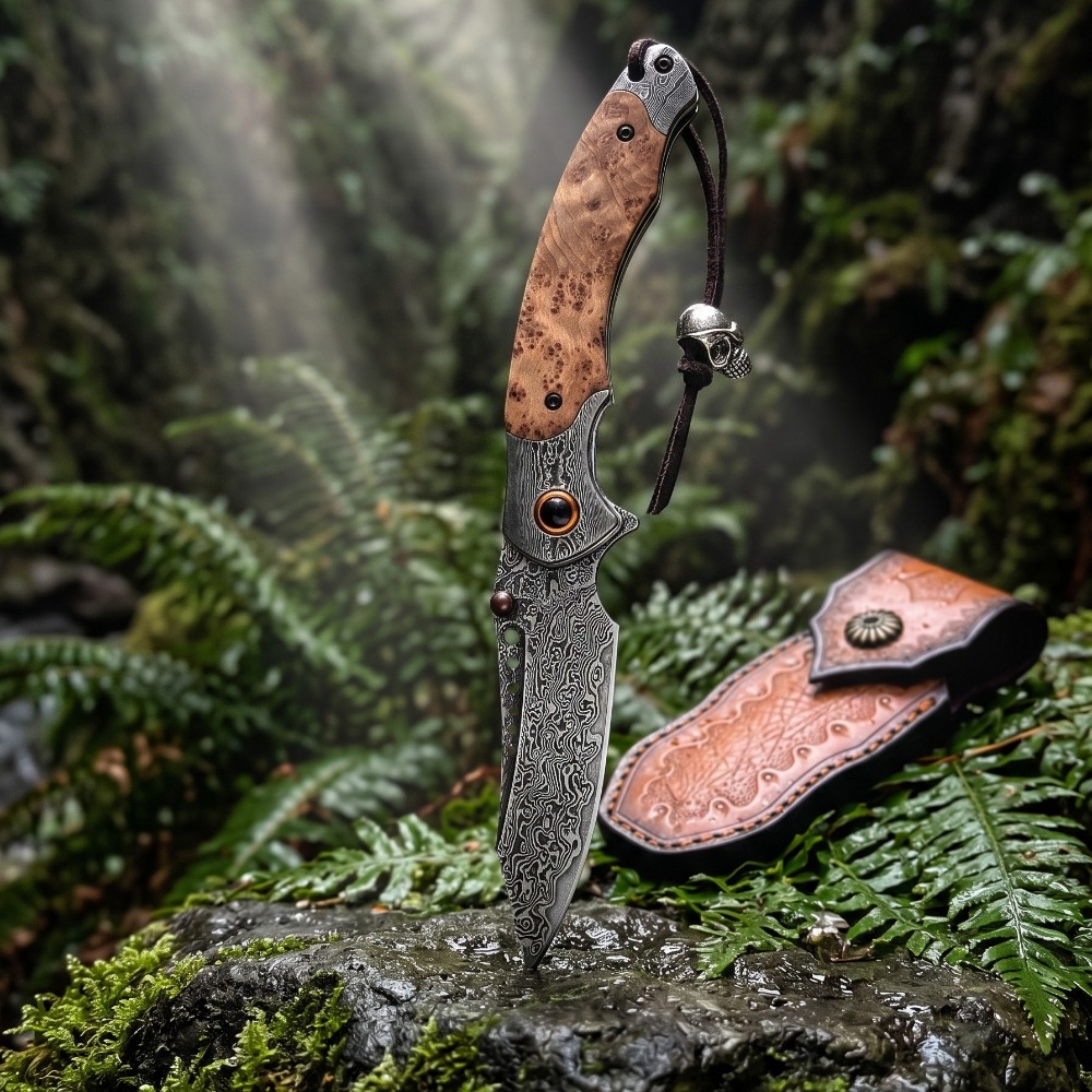 Vintage Collectible Knives - มีดพับลายดามัสกัส ความแข็งสูง สไตล์วินเทจ ของสะสมตกแต่ง สำหรับเป็นของขวัญ ของสะสม