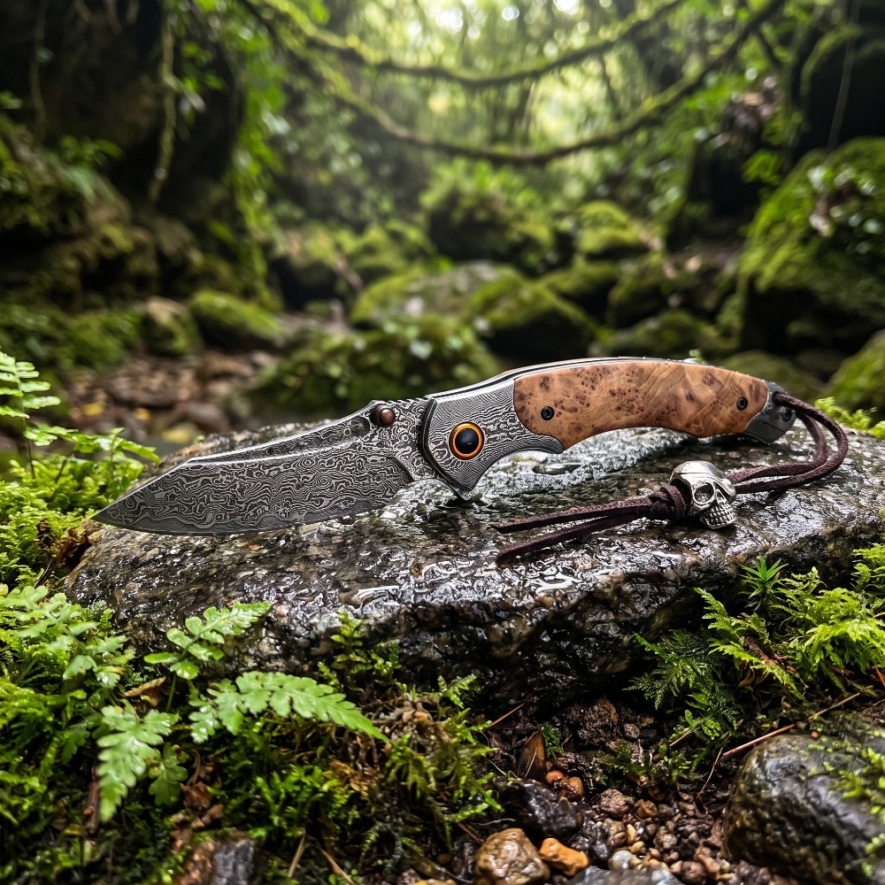 Vintage Collectible Knives - มีดพับลายดามัสกัส ความแข็งสูง สไตล์วินเทจ ของสะสม ของตกแต่ง สำหรับเป็นของขวัญ