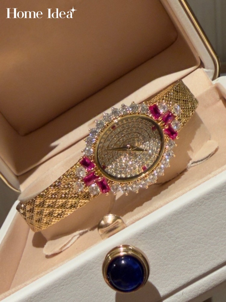 Vintage Watch Crystal - นาฬิกาควอทซ์รูปวงรีสไตล์วินเทจสำหรับสุภาพสตรี นาฬิกาข้อมือเพชรระยิบระยับสำหรับทำงานในออฟฟิศ ดีไซน์หรูหรา แฟชั่นใหม่ เครื่องประดับของขวัญ