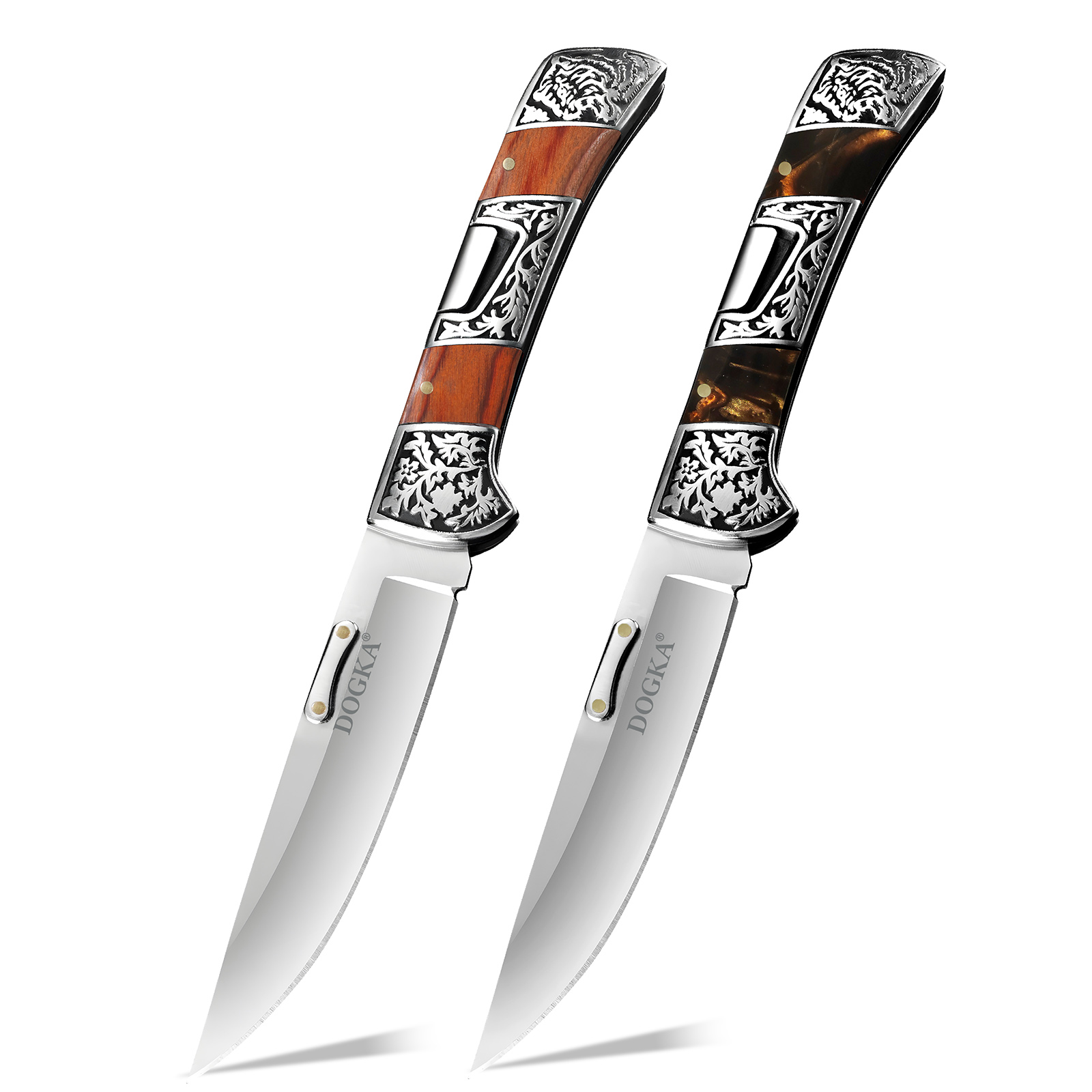 Vintage Collectible Knives - มีดพับลายสลักวินเทจ ด้ามโลหะแกะสลักแบบเรโทร 2 แบบ พกพาสะดวก อุปกรณ์ตัด