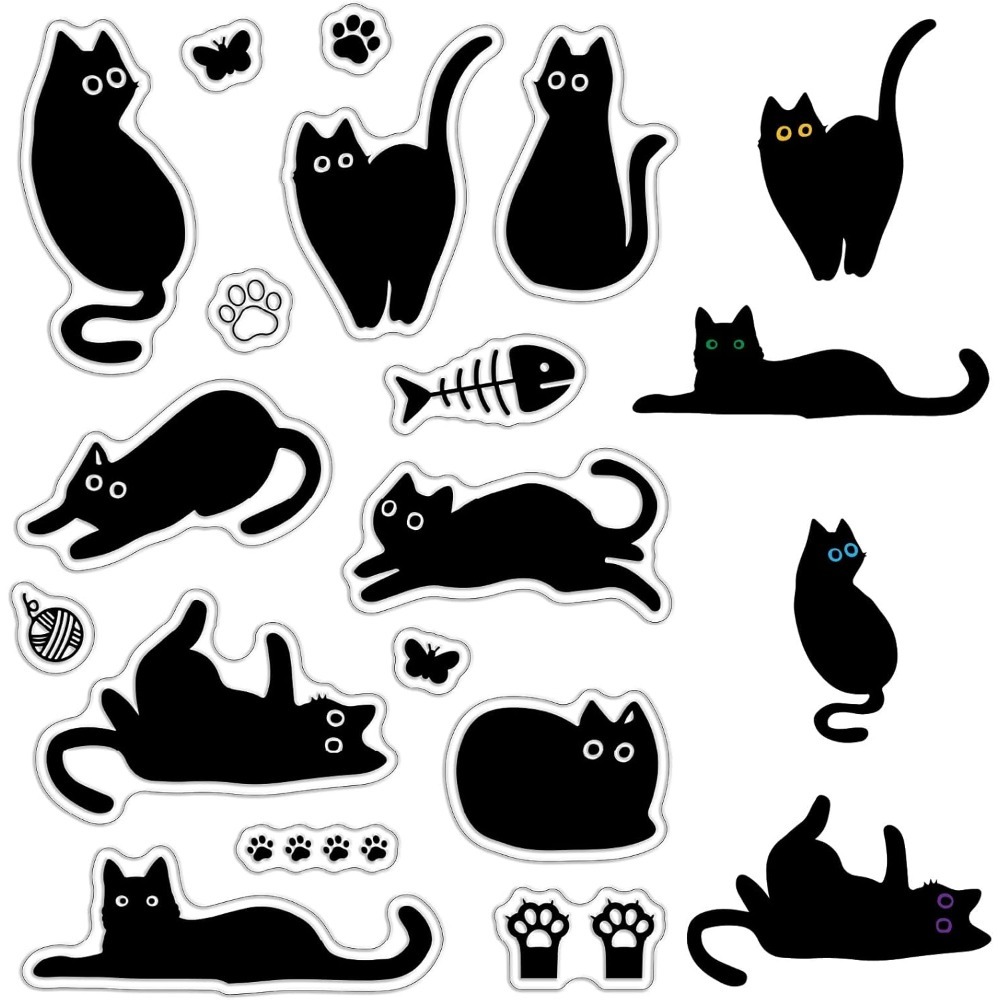 Vintage Collectible Magazines - Black Cat ล้างแสตมป์ยางกระดูกปลาน่ารัก Kitty PAW พิมพ์ซิลิโคนโปร่งใสแสตมป์ซีล
