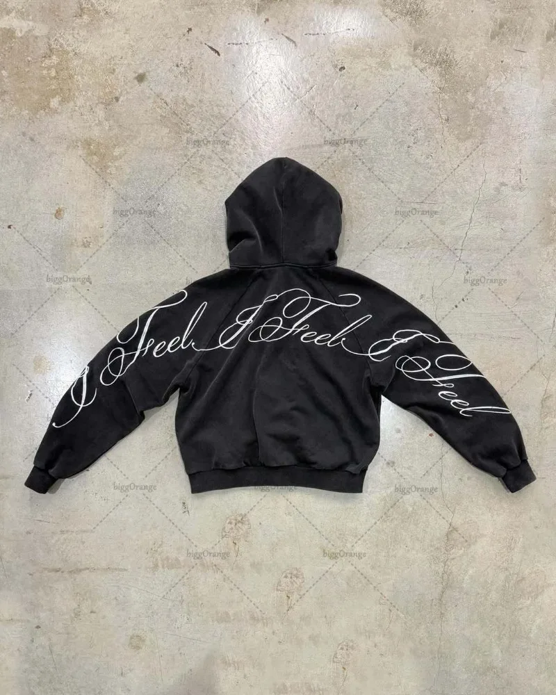 Y2K Harajuku Gothic Letter พิม - Vintage Zip Hoodie บทวิจารณ์และราคา