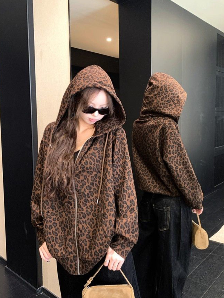 เสื้อฮู้ดลายเสือดาวสไตล์ Y2K ส - Vintage Zip Hoodie บทวิจารณ์และราคา