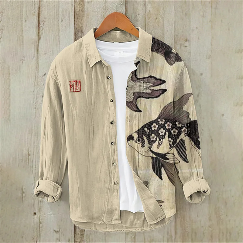 เสื้อเชิ้ตผู้ชายลายปลา ผ้าลินิ - Vintage Collectible Shop บทวิจารณ์และราคา